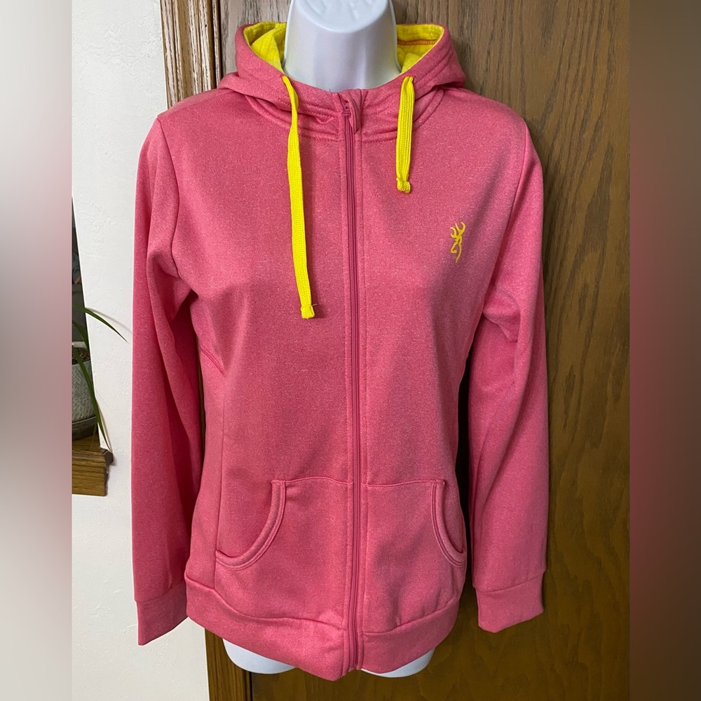 Women’s, Browning, Small, Pink w/Yellow Trim Full Zip Hooded Sweatshirt